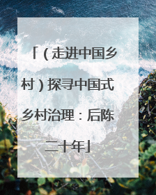 （走进中国乡村）探寻中国式乡村治理：后陈二十年
